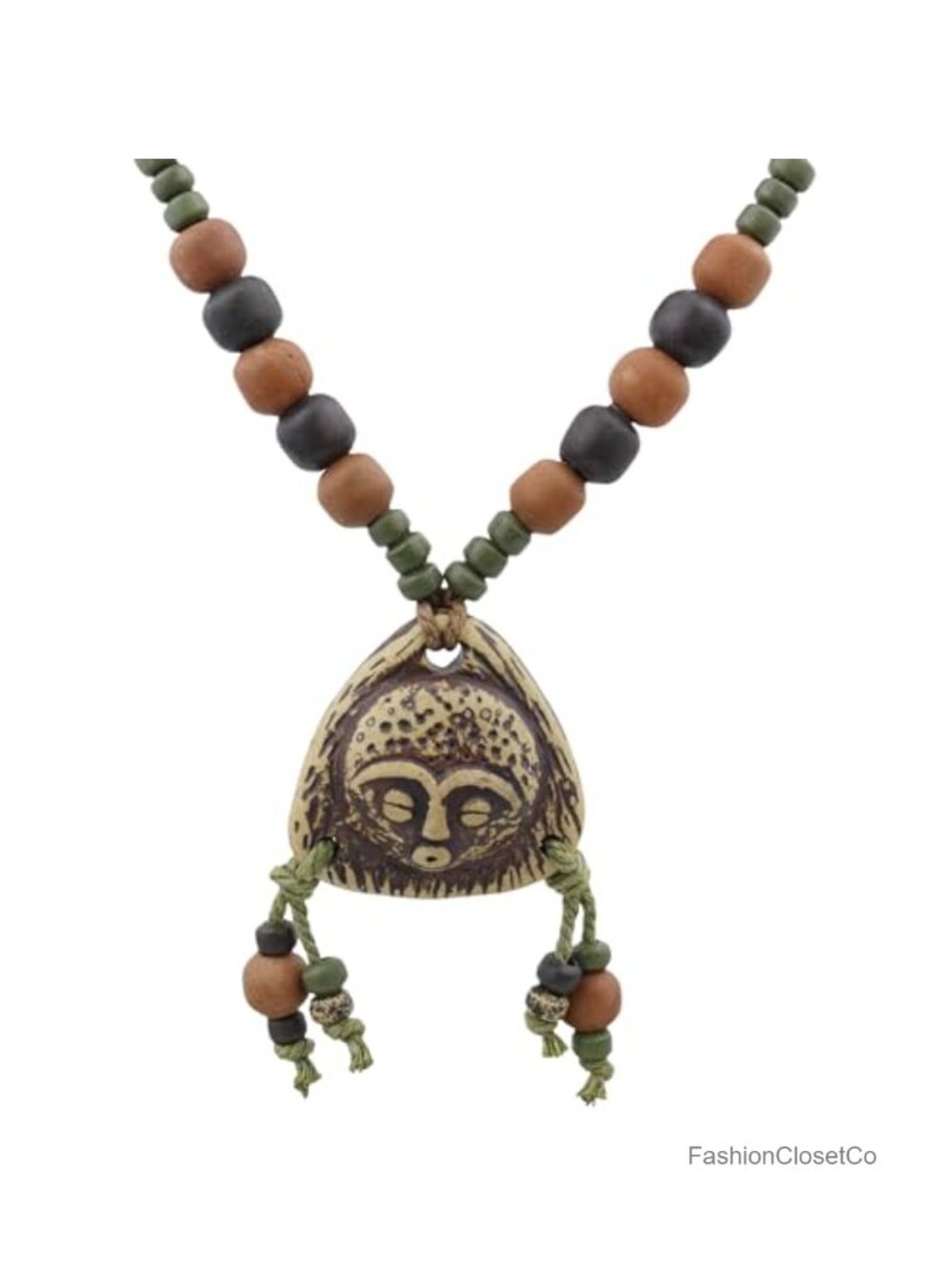 Ceramic Pendant Necklace, Tribal Sun Moon Star, Handmade Adjustable Woven Rope,